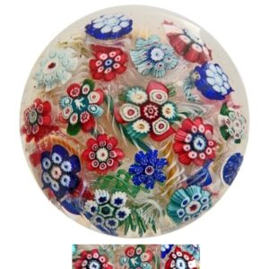 Farfalla Paperweight Scattered Concentric Millefiori on Lace 120 JhS