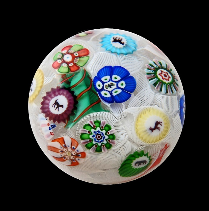Farfalla Paperweight Scattered Millefiori Miniatur datiert 1848 0988 BC
