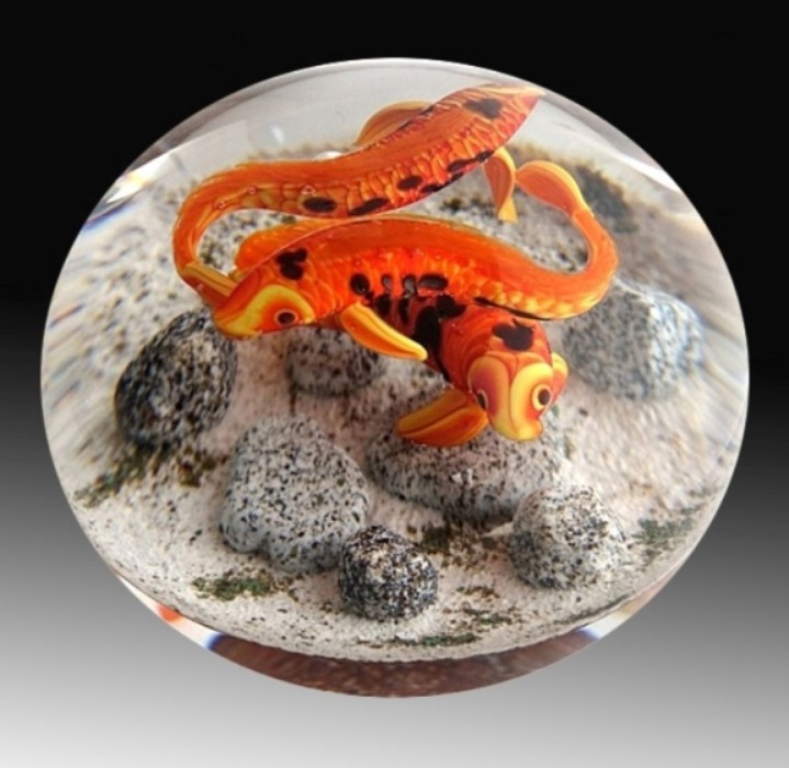 Farfalla Paperweight Smith Gordon Orangefarbene Kois II GS 257 2