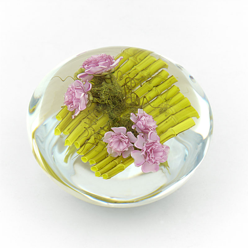 Farfalla Paperweight Stankard Studio Pink Asian Roses von David Graeber SST DG 002