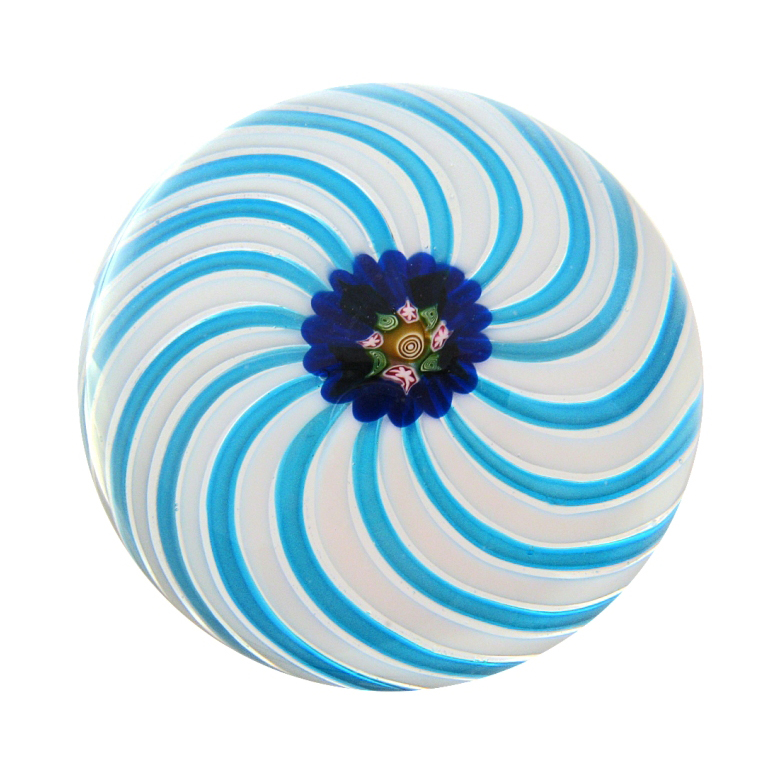 Farfalla Paperweight Swirl tuerkisblau und weiss 0993 CL