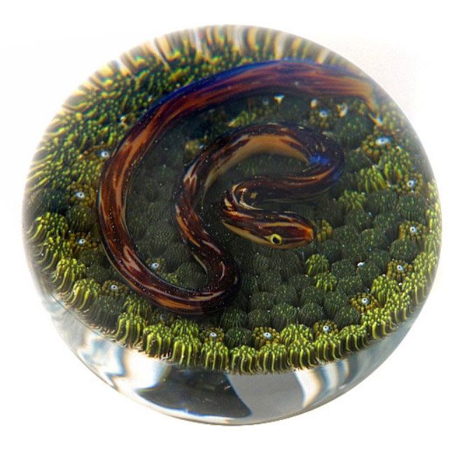 Farfalla Paperweight Tarsitano Delmo Schlange auf Moosgrund DT 748